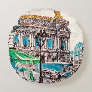 Paris street view of the theatre Wicked cafe pede Round Pillow