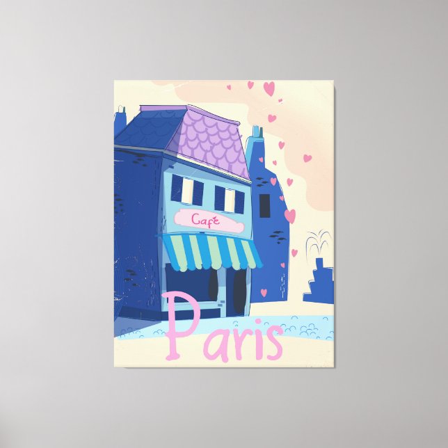 Paris Street vintage cartoon Canvas Print (Front)