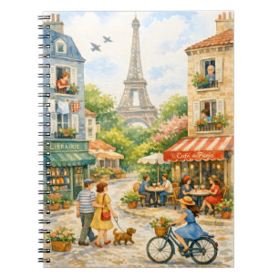 Paris Street Watercolor Poster, Eiffel Tower Wall  Notebook