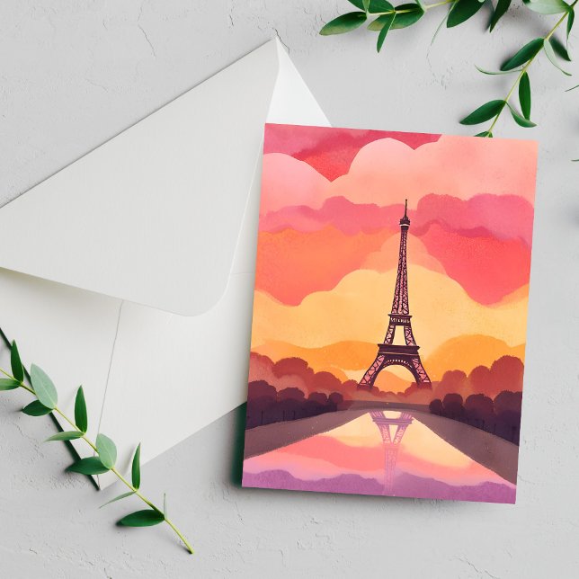 Paris Sunset | Eiffel Tower France Watercolor Card (Creator Uploaded)