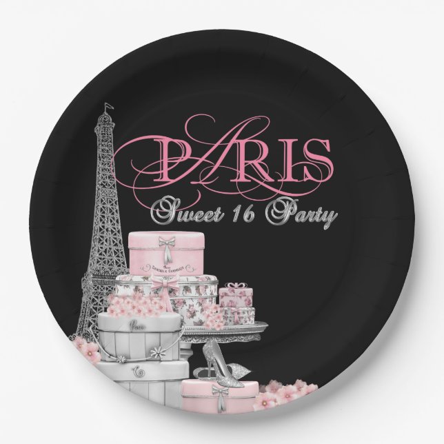 Paris Sweet 16 Birthday Party Paper Plate (Front)