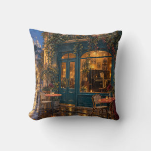 Paris Teal Jazz Cafe Rainy Evening Throw Pillow