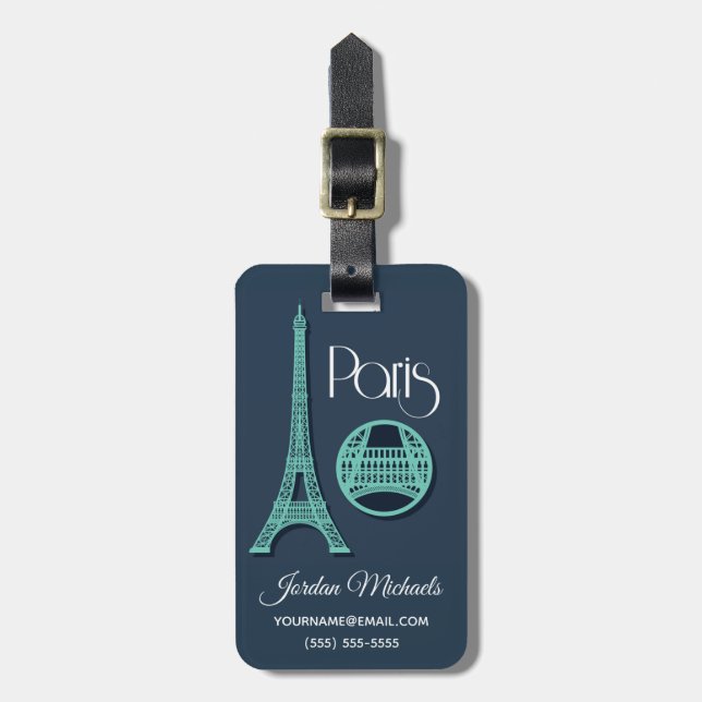 Paris Teal Luggage Tag (Front Vertical)