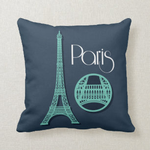Paris Teal Throw Pillow
