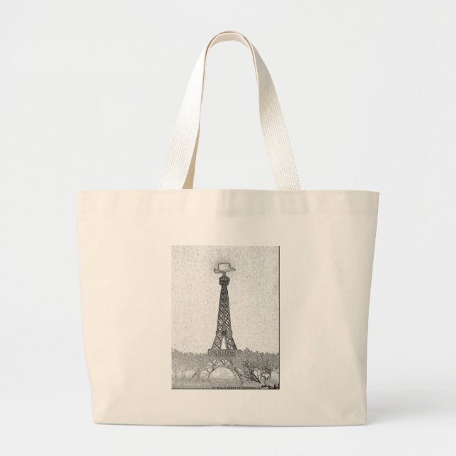 Paris, Texas Eiffel Tower Drawing Large Tote Bag (Front)