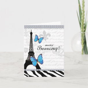 Paris Thank You Card Eiffel Tower Butterfly Zebra