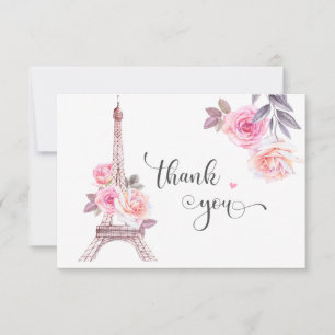 Paris Thank You Card, Floral Eiffel Tower Card