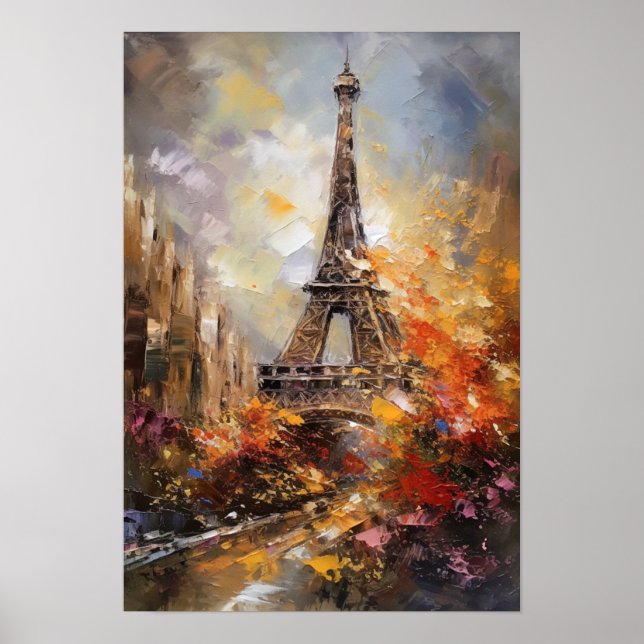 Paris The Eiffel Tower Abstract Oil Painting Poster (Front)