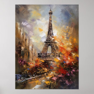 Paris The Eiffel Tower Abstract Oil Painting Poster