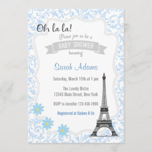 Paris Thème Baby shower Invitation Bleu