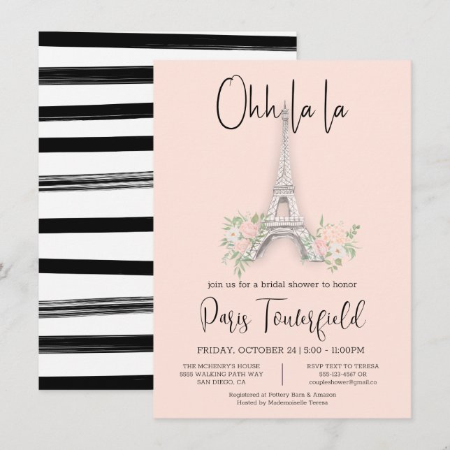 Paris theme Bridal Shower Invitations (Front/Back)