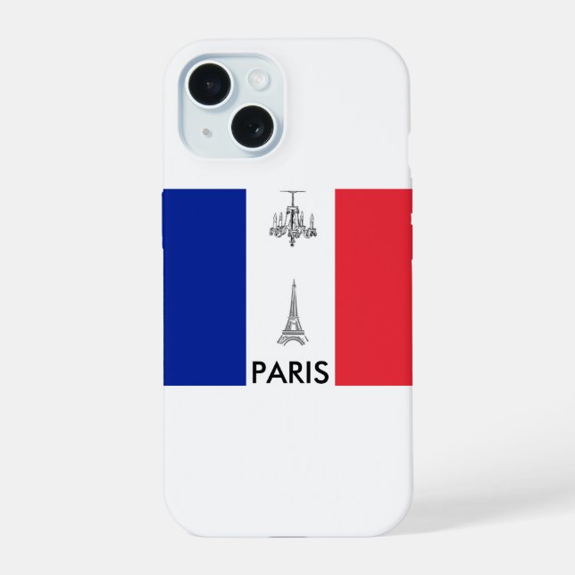 Paris Theme Eiffel Tower French Flag iPhone 15 Case (Back)