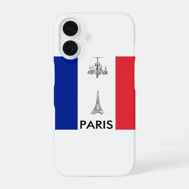 Paris Theme Eiffel Tower French Flag iPhone 16 Case (Back)