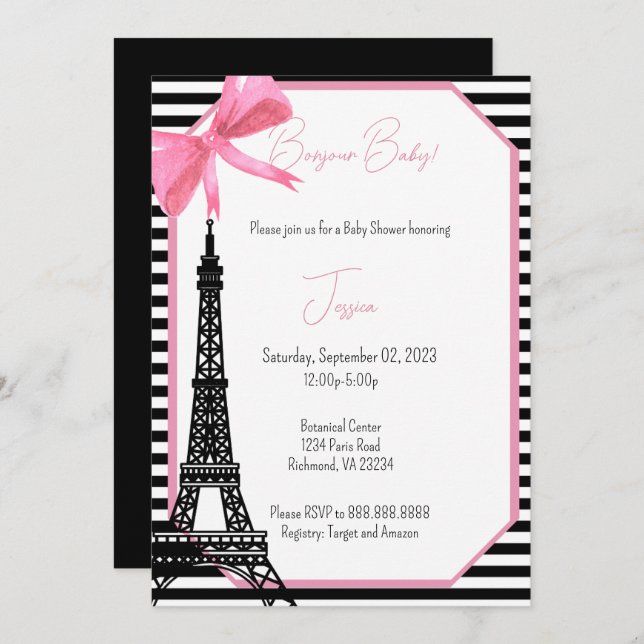 Paris Themed Baby Shower Invitation (Front/Back)