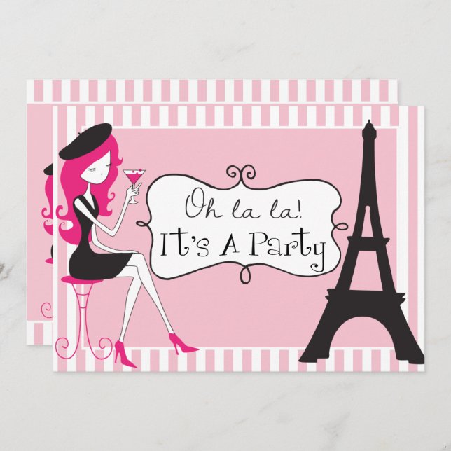 Paris Themed Birthday Invitation (Front/Back)