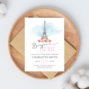 Paris Themed Bonjour Bébé Baby Shower Invitation