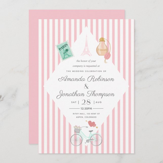 Paris Themed Wedding Personalized Invitation (Front/Back)