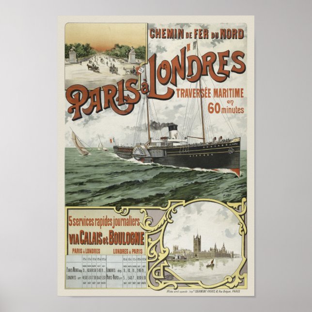 Paris to London Vintage Poster 1890 (Front)