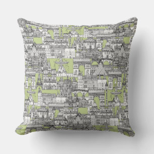 Paris toile eau de nil throw pillow