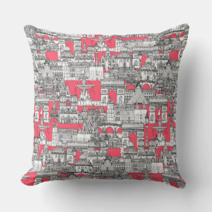 Paris toile strawberry red throw pillow