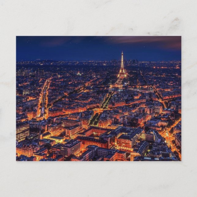Paris top view by night with cute Tour eiffel Postcard (Front)