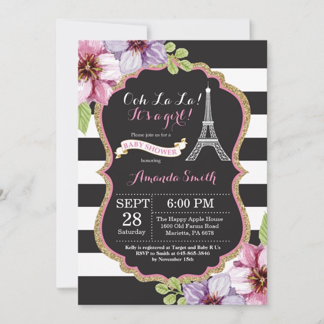 Paris Tour Eiffel Baby shower Invitation (Devant)