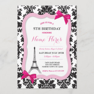 Paris Tour Eiffel Bow Damask Invitation d'annivers