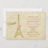 Paris Tour Eiffel Gold & Pink Invitations Élégante