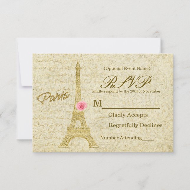 Paris Tour Eiffel Gold & Rose Elégante carte RSVP (Devant)