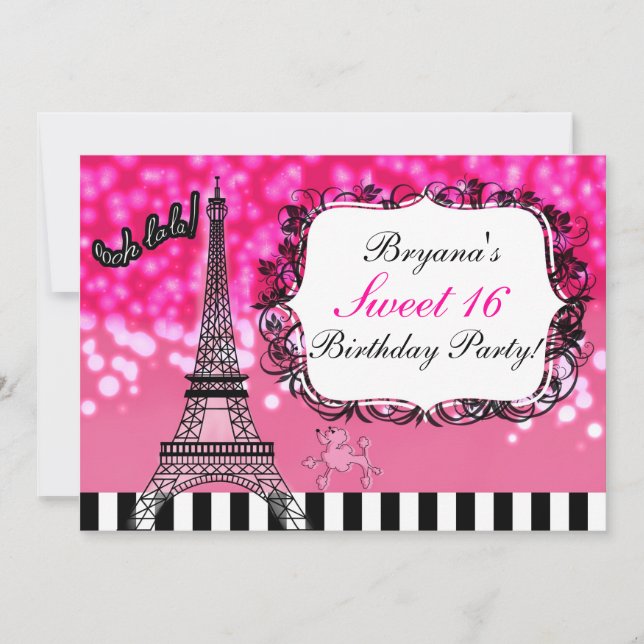 Paris Tour Eiffel Hot Pink Sparkles Invitation (Devant)