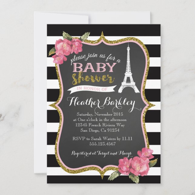 Paris Tour Eiffel Invitation Baby shower (Devant)