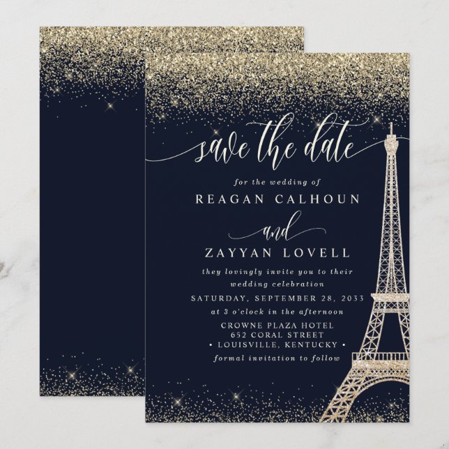 Paris Tour Eiffel Marine Gold Enregistrer La Carte (Devant / Derrière)