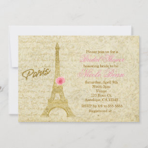 Paris Tour Eiffel Or & Rose Invitations Élégantes