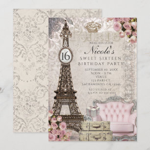 Paris Tour Eiffel Roses Roses roses Invitations