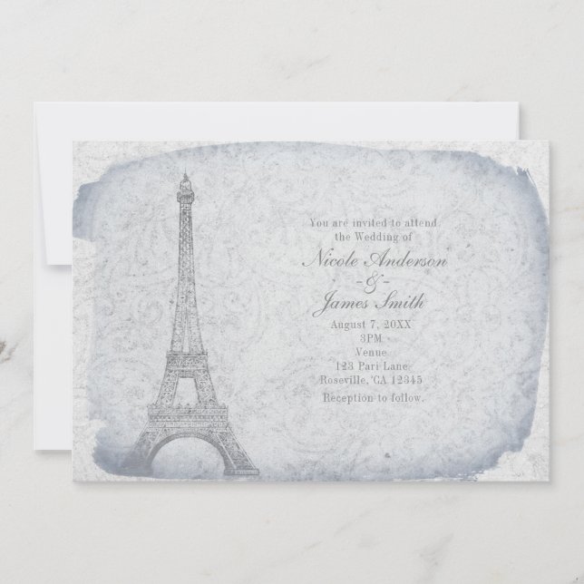 Paris Tour Eiffel Vintage Mariages Invitations (Devant)