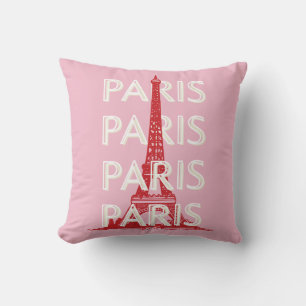 Paris, Travel Art, Retro Art, Pink Throw Pillow
