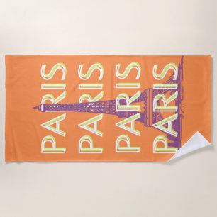 Paris, Travel Art, Retro Travel Art Beach Towel
