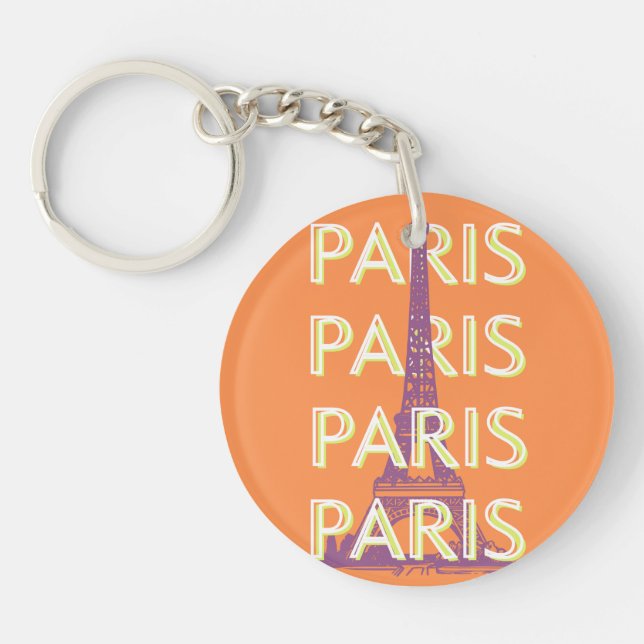 Paris, Travel Art, Retro Travel Art, Orange Keychain (Front)