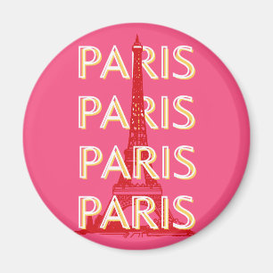 Paris, Travel Art, Retro Travel Art, Pink Magnet