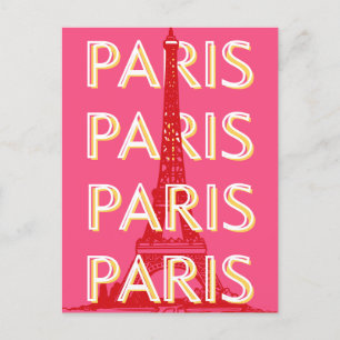 Paris, Travel Art, Retro Travel Art, Pink Postcard