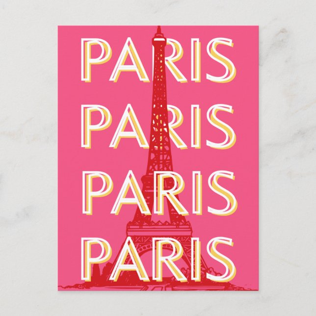 Paris, Travel Art, Retro Travel Art, Pink Postcard (Front)