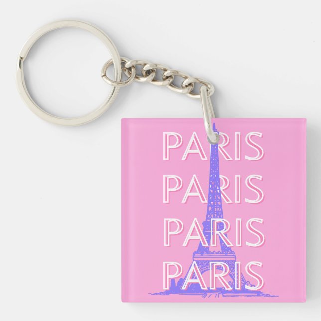 Paris Travel Art, Travel Art, Pink Keychain (Front)