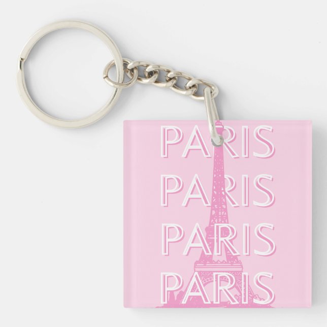 Paris Travel Art, Travel Art, Preppy Art, Pink Keychain (Front)