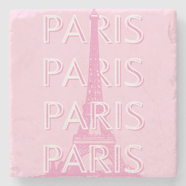 Paris Travel Art, Travel Art, Preppy Art, Pink Stone Coaster (Front)