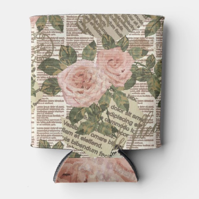 Paris Travel: Vintage Newspaper Wallpaper. Can Cooler (Front)