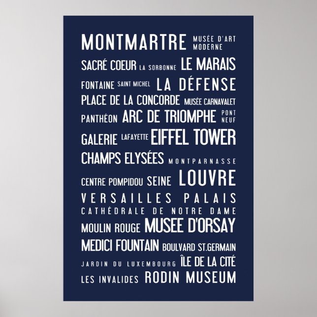 Paris typographic poster, blue poster (Front)