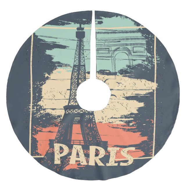 Paris typography: abstract Eiffel poster. Brushed Polyester Tree Skirt (Front)
