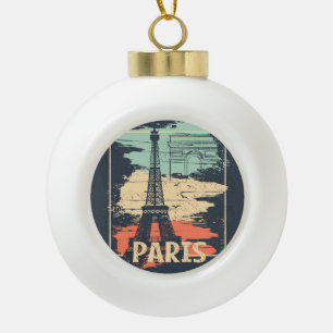 Paris typography: abstract Eiffel poster. Ceramic Ball Christmas Ornament