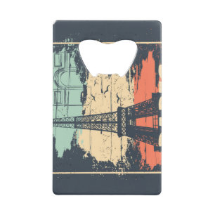 Paris typography: abstract Eiffel poster. Credit Card Bottle Opener