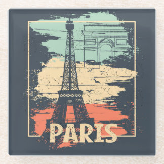 Paris typography: abstract Eiffel poster. Glass Coaster